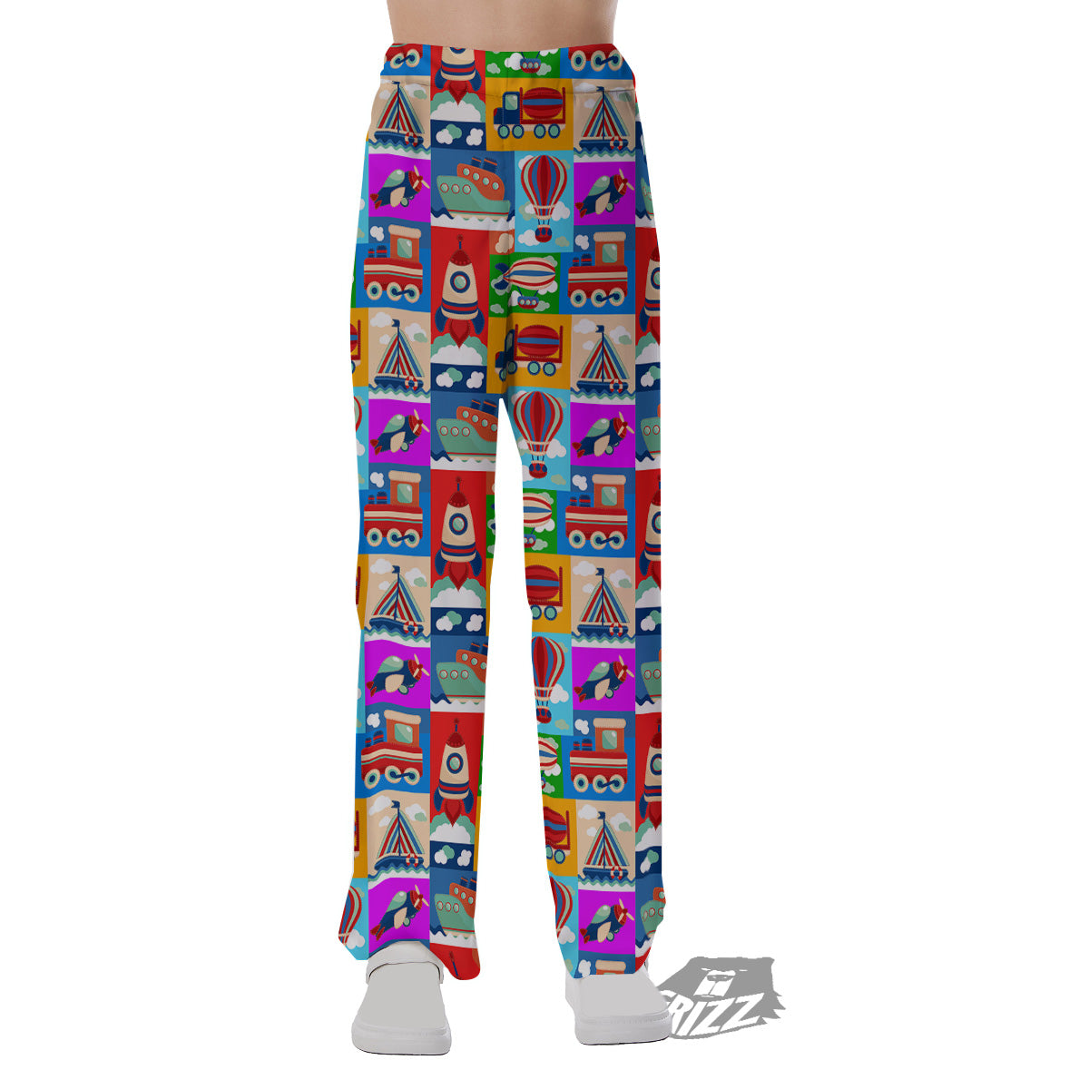 Toy Transport Cartoon Colorful Print Pattern Pajama Pants-grizzshop