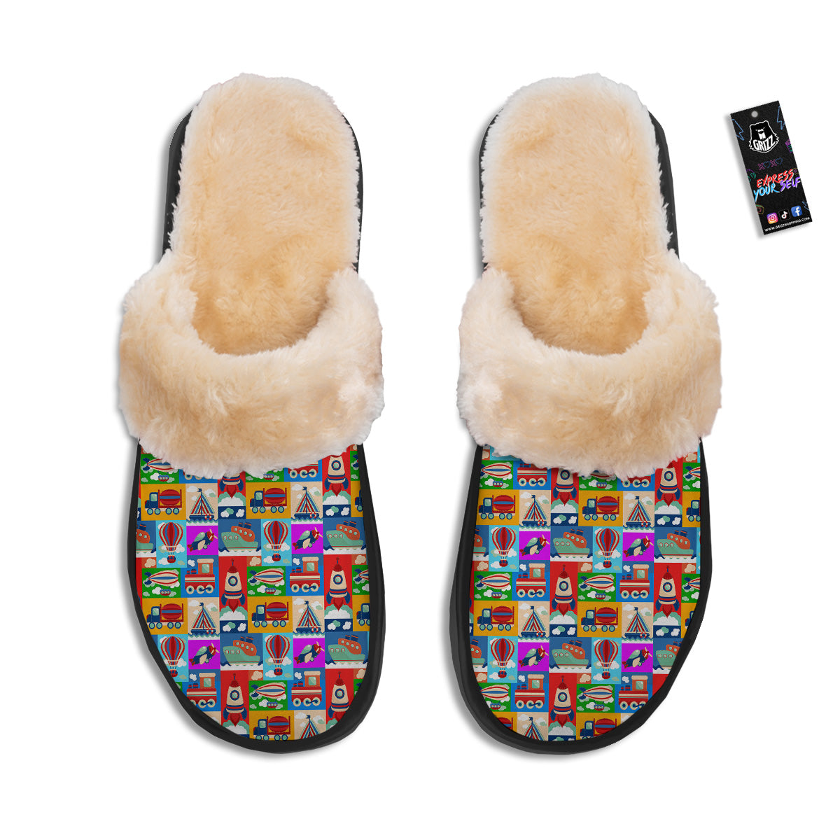 Toy Transport Cartoon Colorful Print Pattern Slippers-grizzshop