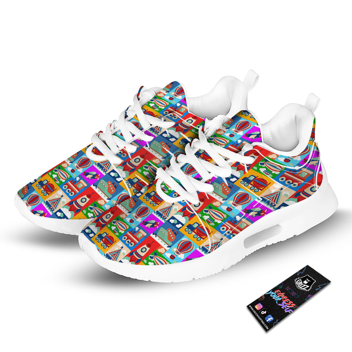 Toy Transport Cartoon Colorful Print Pattern Tennis Shoes-grizzshop