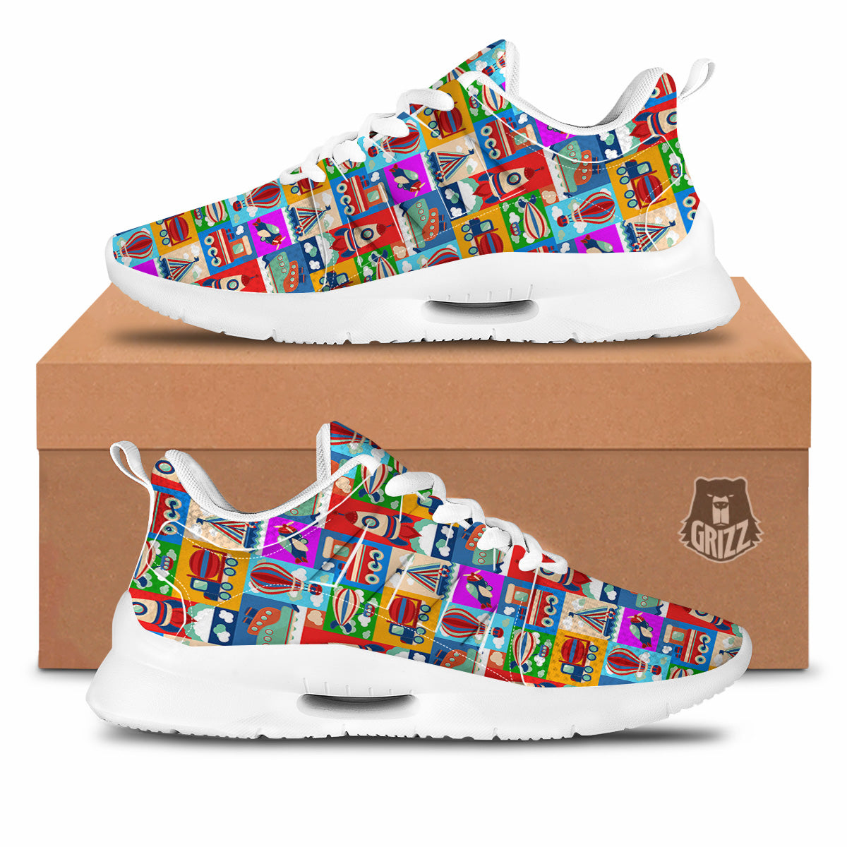 Toy Transport Cartoon Colorful Print Pattern Tennis Shoes-grizzshop