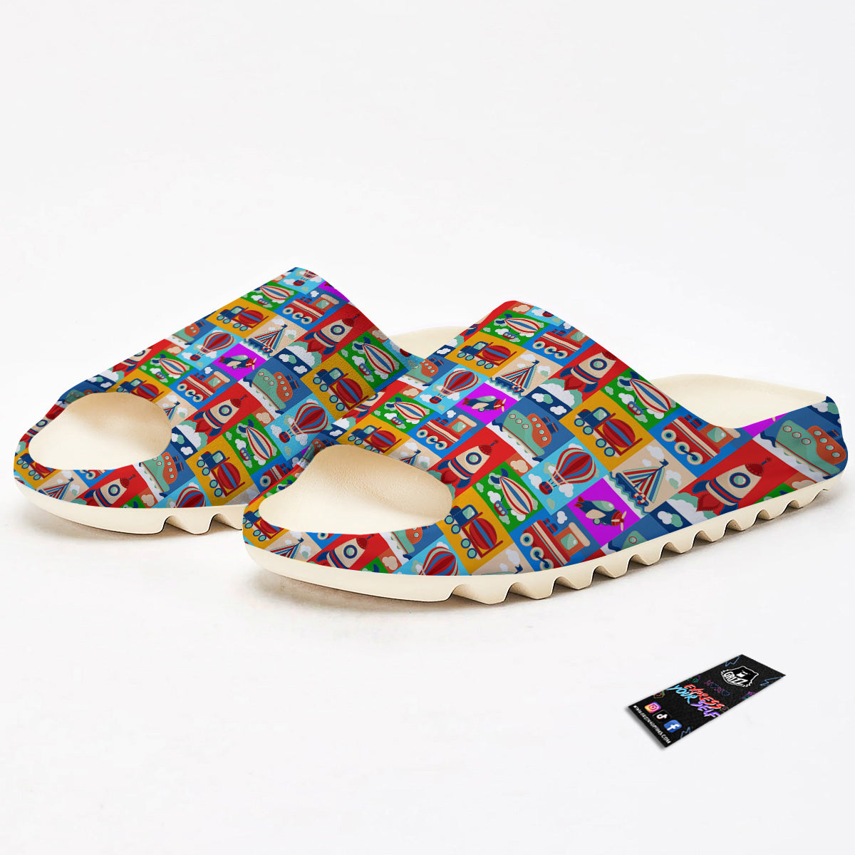 Toy Transport Cartoon Colorful Print Pattern Sandals