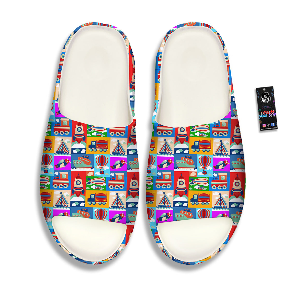 Toy Transport Cartoon Colorful Print Pattern Sandals