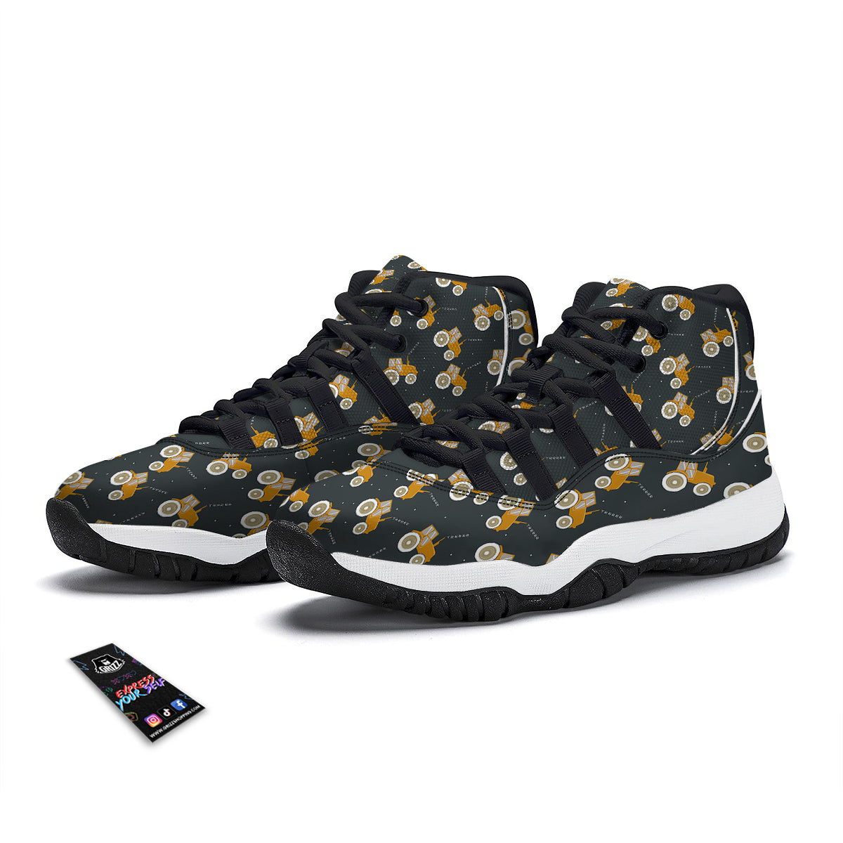 Tractor Hand Drawing Print Pattern Black Bball Shoes-grizzshop