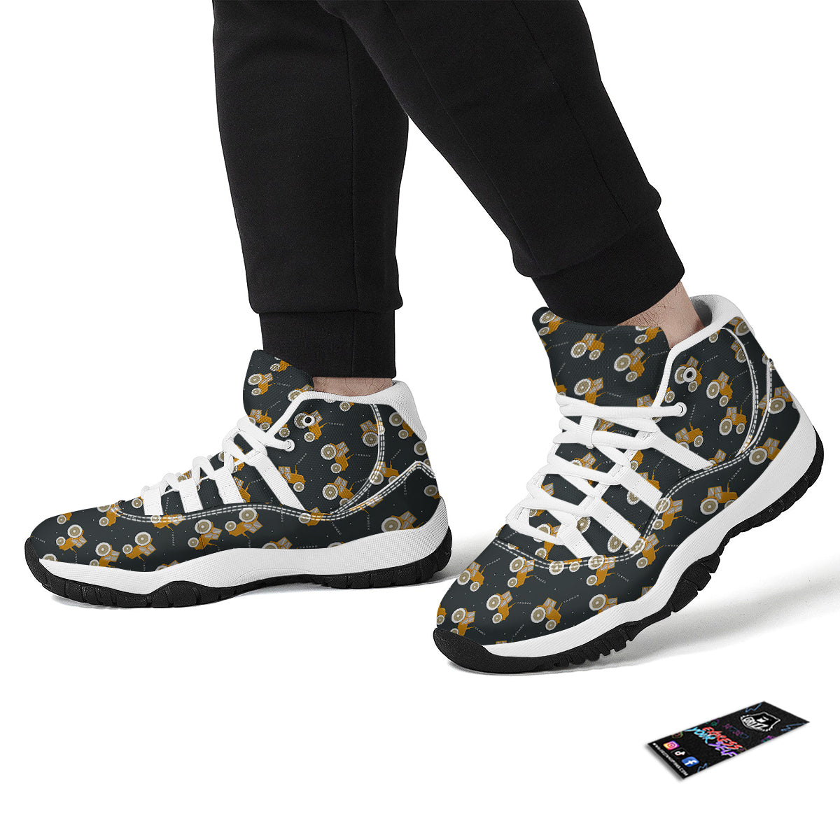 Tractor Hand Drawing Print Pattern White Bball Shoes-grizzshop