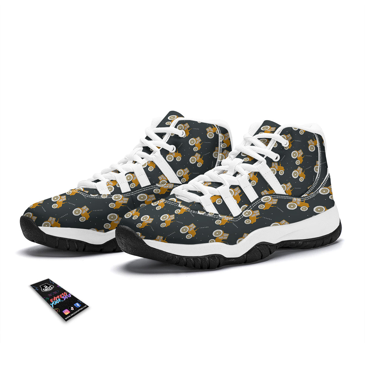 Tractor Hand Drawing Print Pattern White Bball Shoes-grizzshop