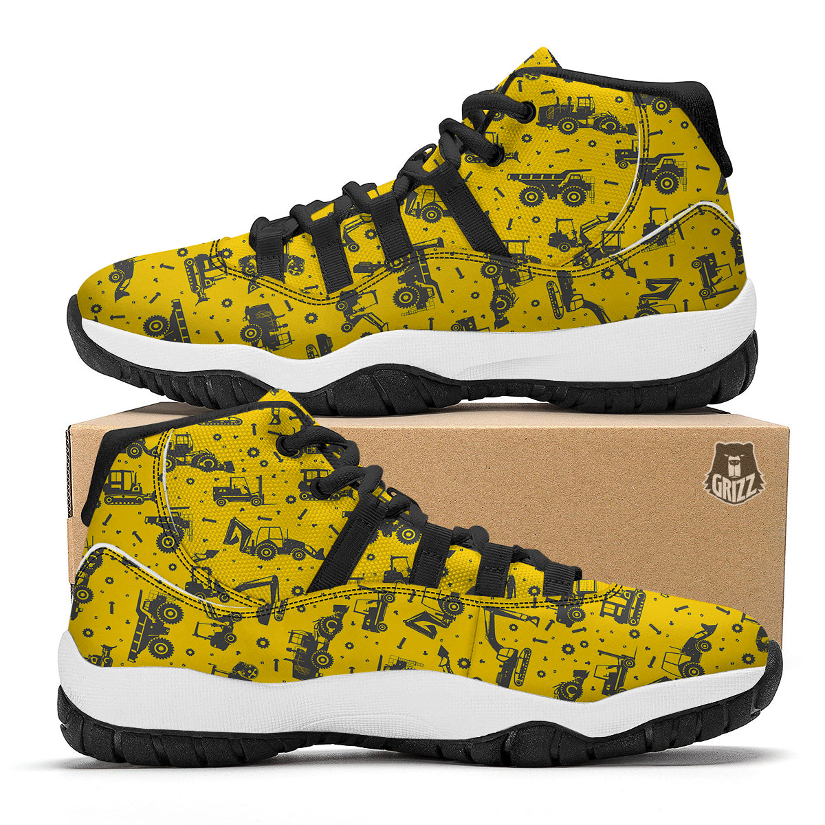 Tractor Yellow Print Pattern Black Bball Shoes-grizzshop