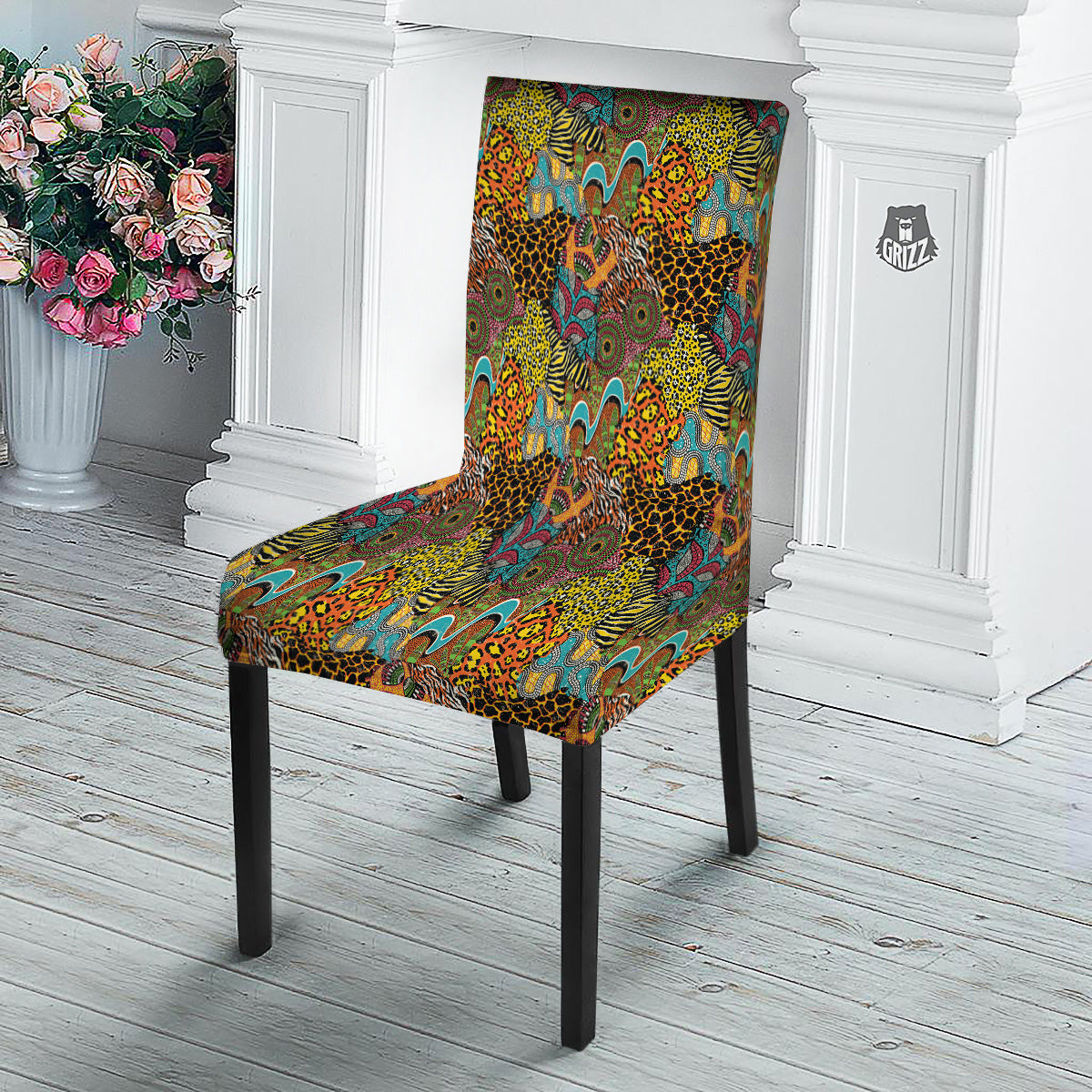 Traditional African And Wild Animal Skins Print Pattern Dining Chair Slipcover-grizzshop