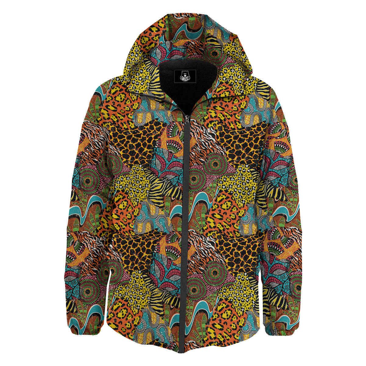 Traditional African And Wild Animal Skins Print Pattern Down Jacket-grizzshop