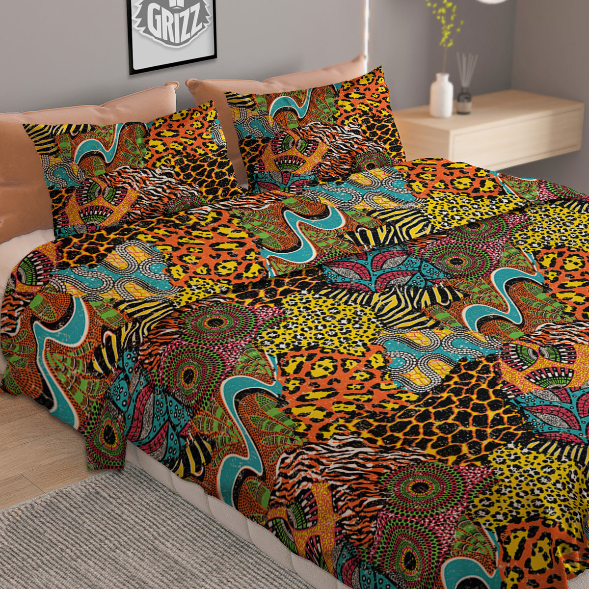 Traditional African And Wild Animal Skins Print Pattern Duvet Cover Bedding Set