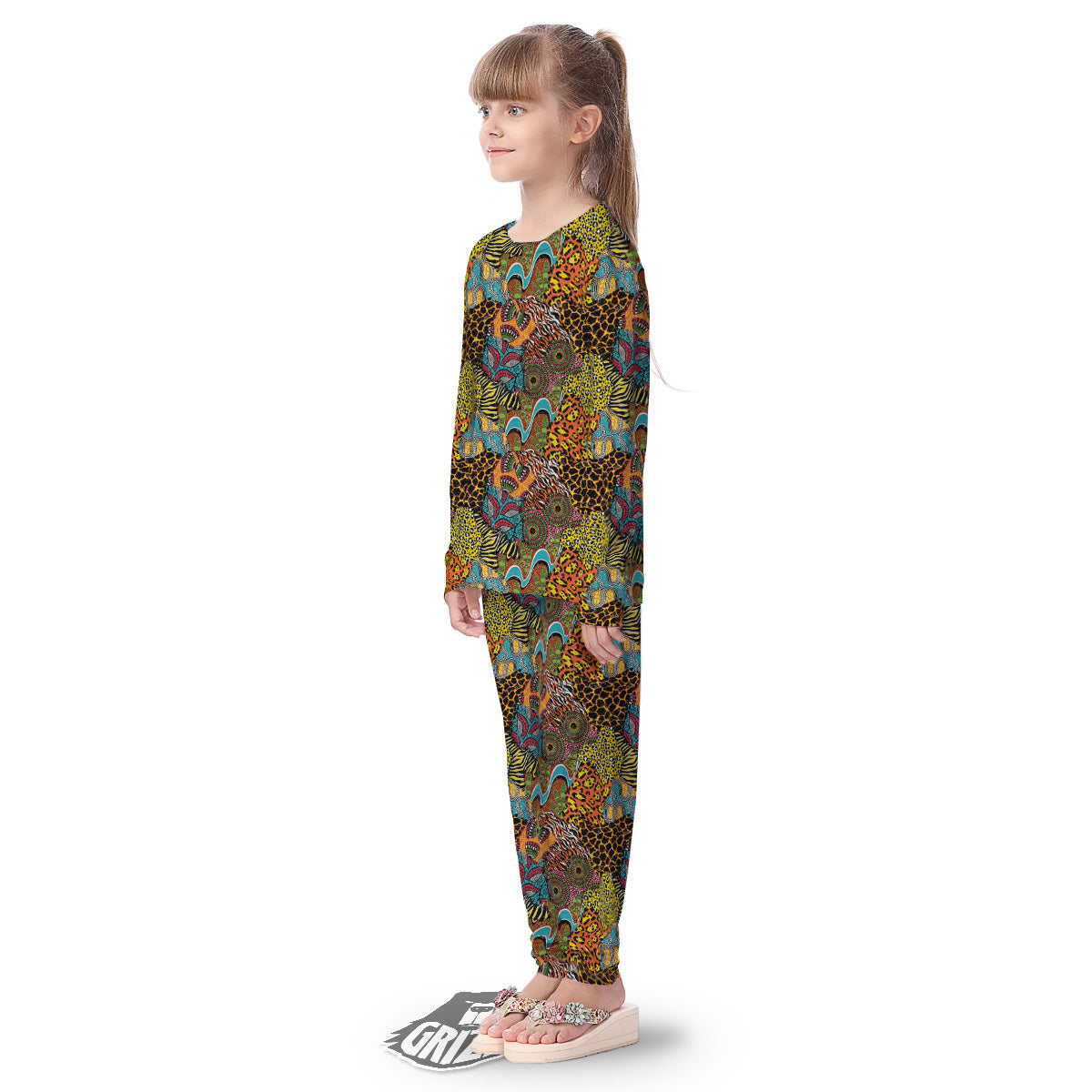 Traditional African And Wild Animal Skins Print Pattern Kid's Pajamas-grizzshop