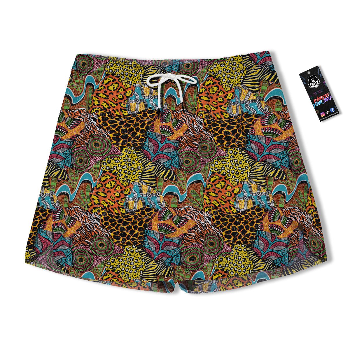 Traditional African And Wild Animal Skins Print Pattern Men's Running Shorts-grizzshop