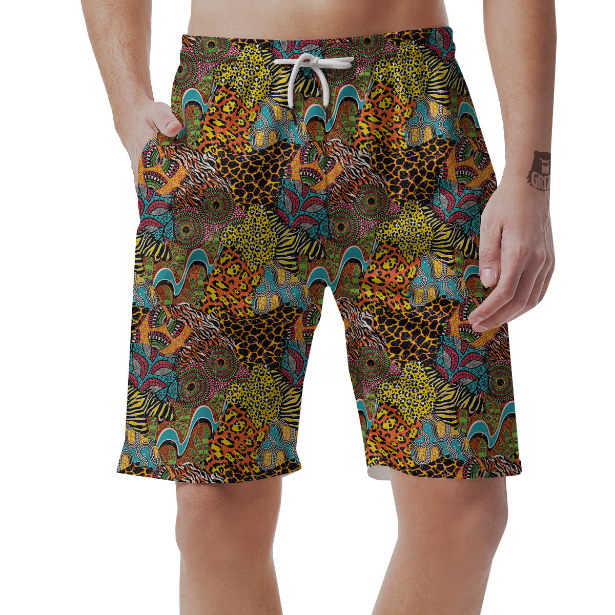 Traditional African And Wild Animal Skins Print Pattern Men's Shorts-grizzshop