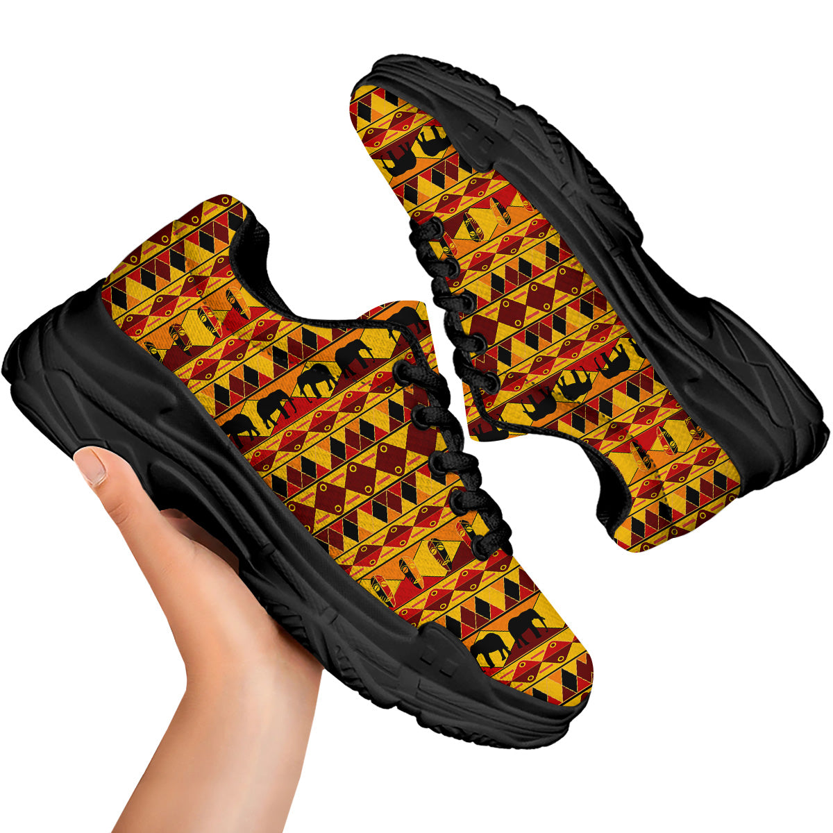 Traditional African Ethnic Print Pattern Black Chunky Shoes-grizzshop