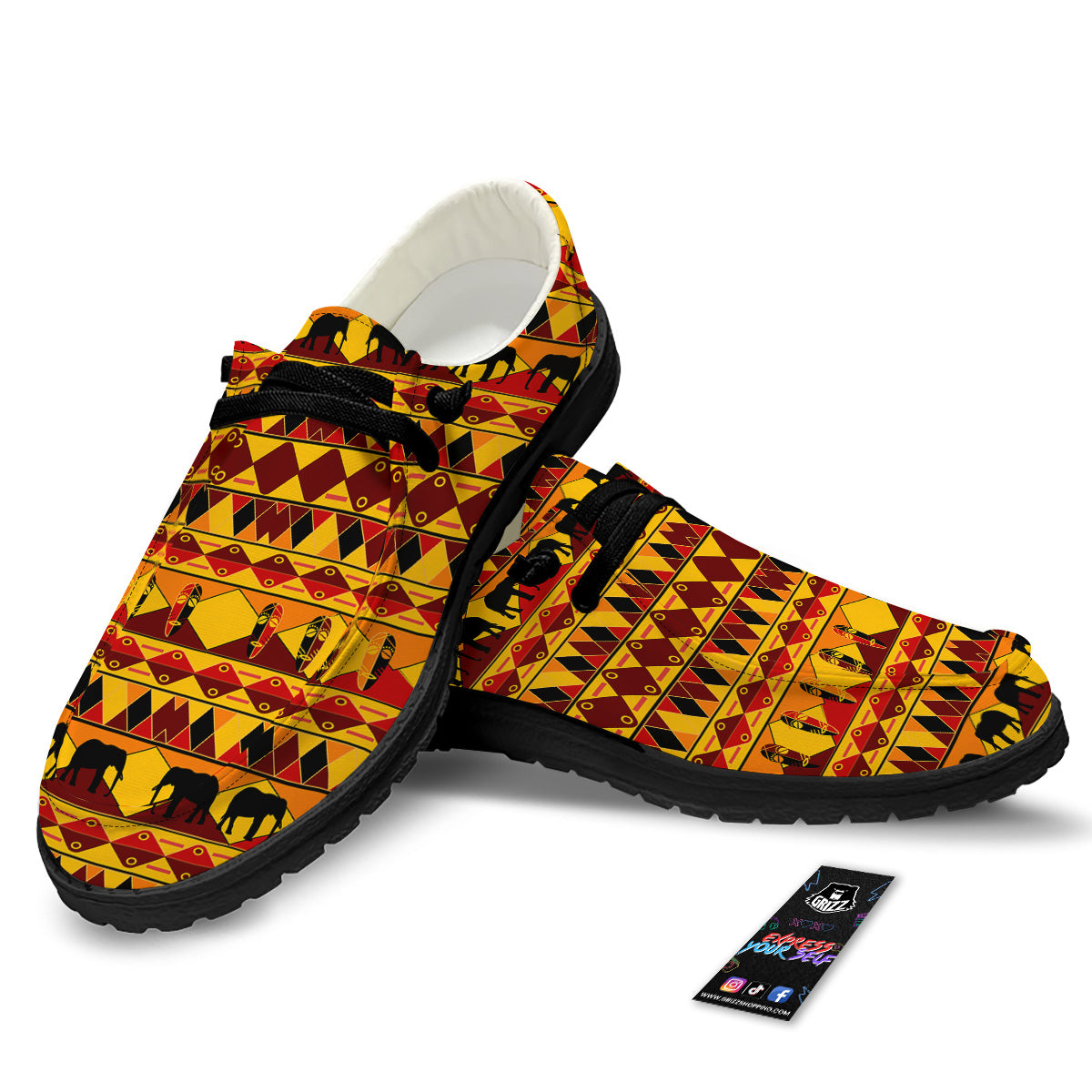Traditional African Ethnic Print Pattern Black Loafers-grizzshop