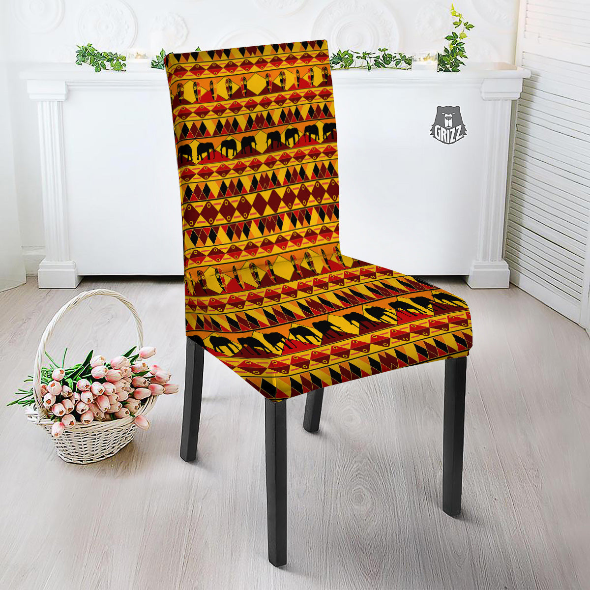 Traditional African Ethnic Print Pattern Dining Chair Slipcover-grizzshop