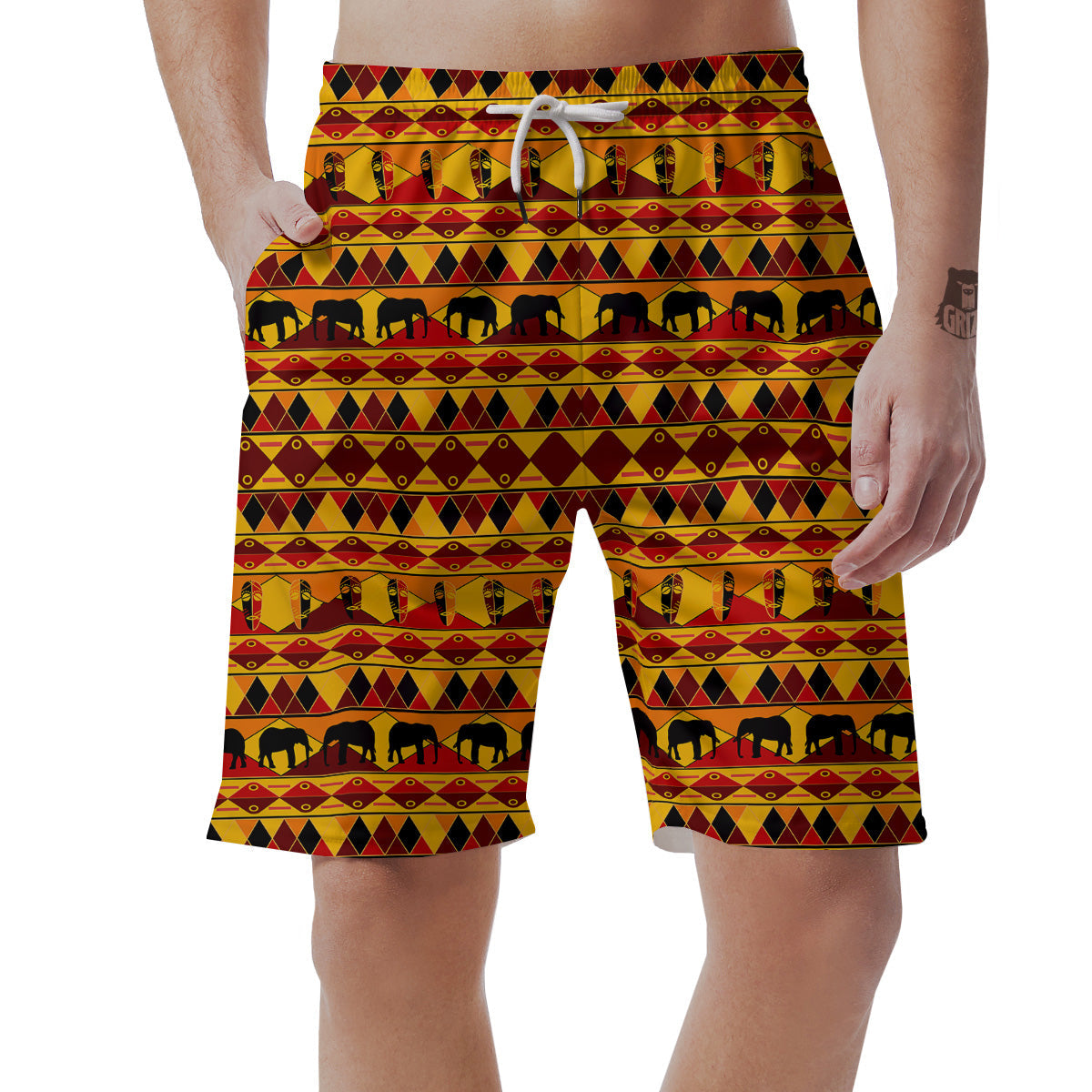 Traditional African Ethnic Print Pattern Men's Shorts-grizzshop