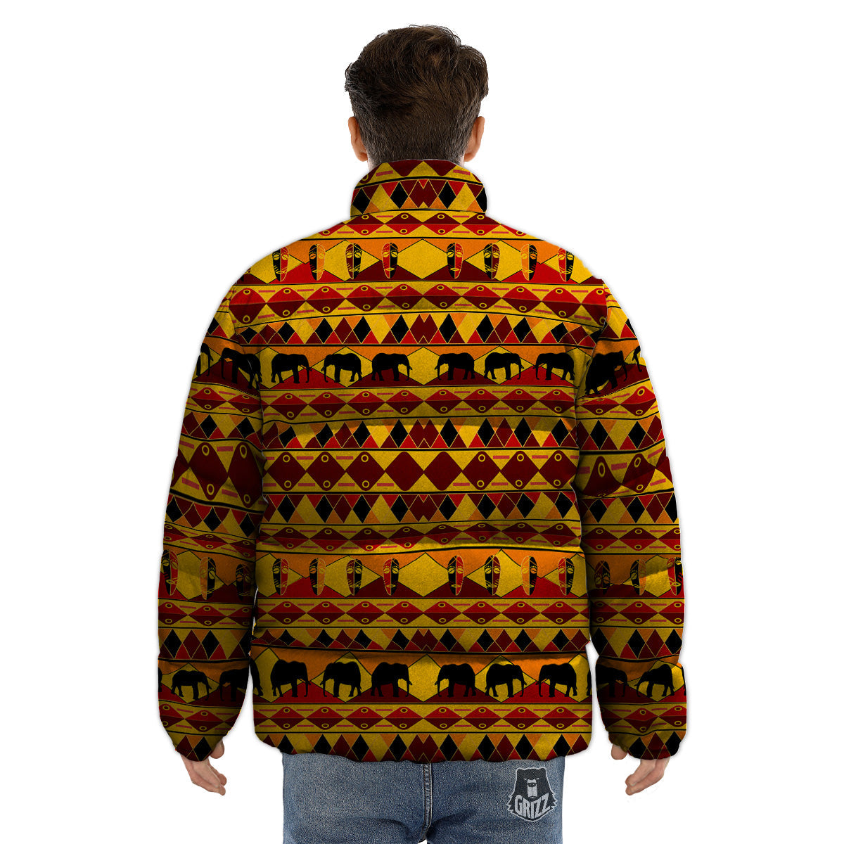 Traditional African Ethnic Print Pattern Puffer Jacket-grizzshop