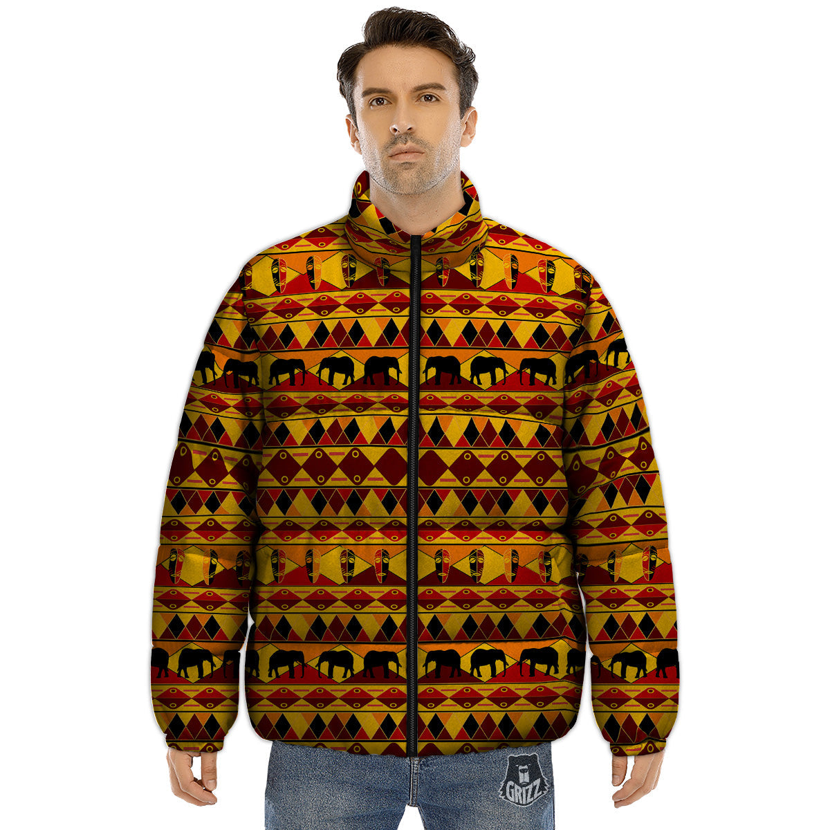 Traditional African Ethnic Print Pattern Puffer Jacket-grizzshop
