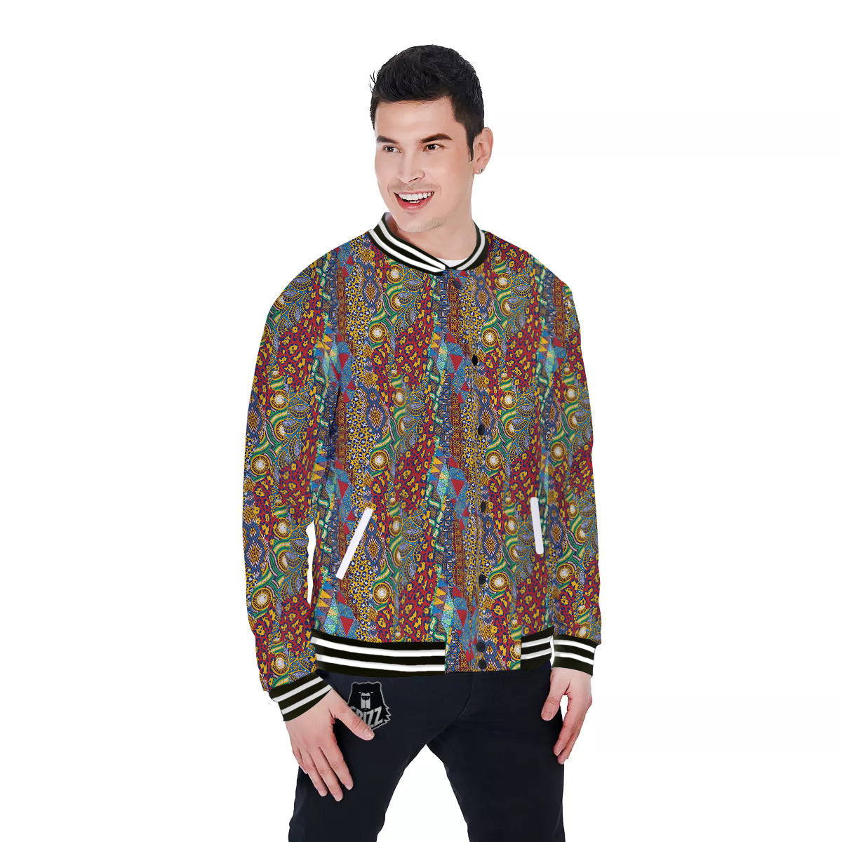 Traditional African Patchwork Animal Skins Print Pattern Baseball Jacket-grizzshop