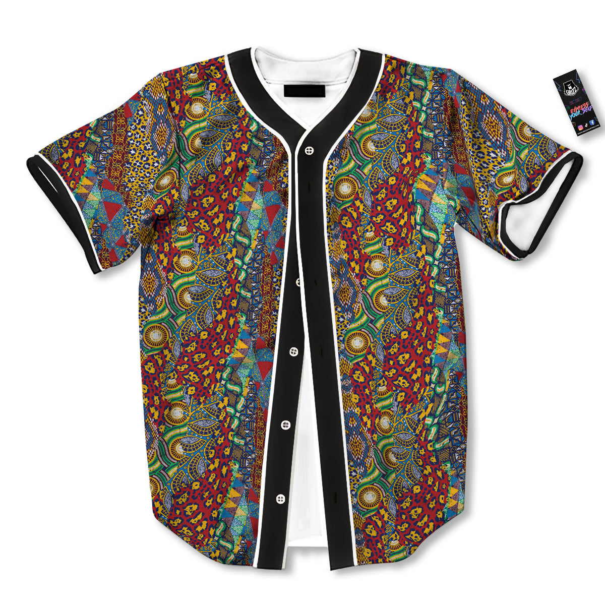 Traditional African Patchwork Animal Skins Print Pattern Baseball Jersey-grizzshop