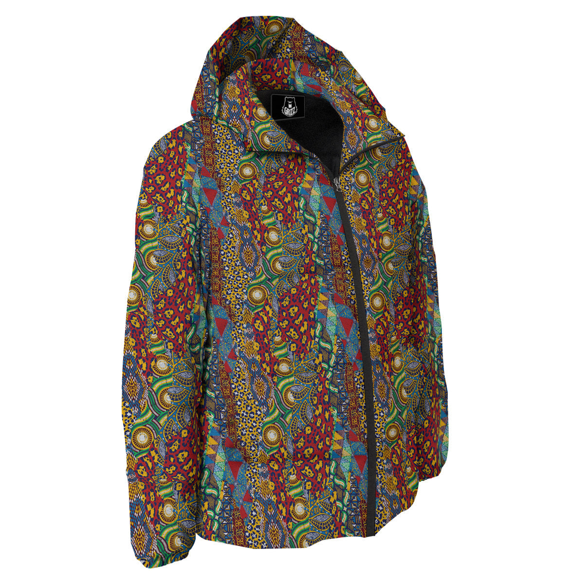 Traditional African Patchwork Animal Skins Print Pattern Down Jacket-grizzshop