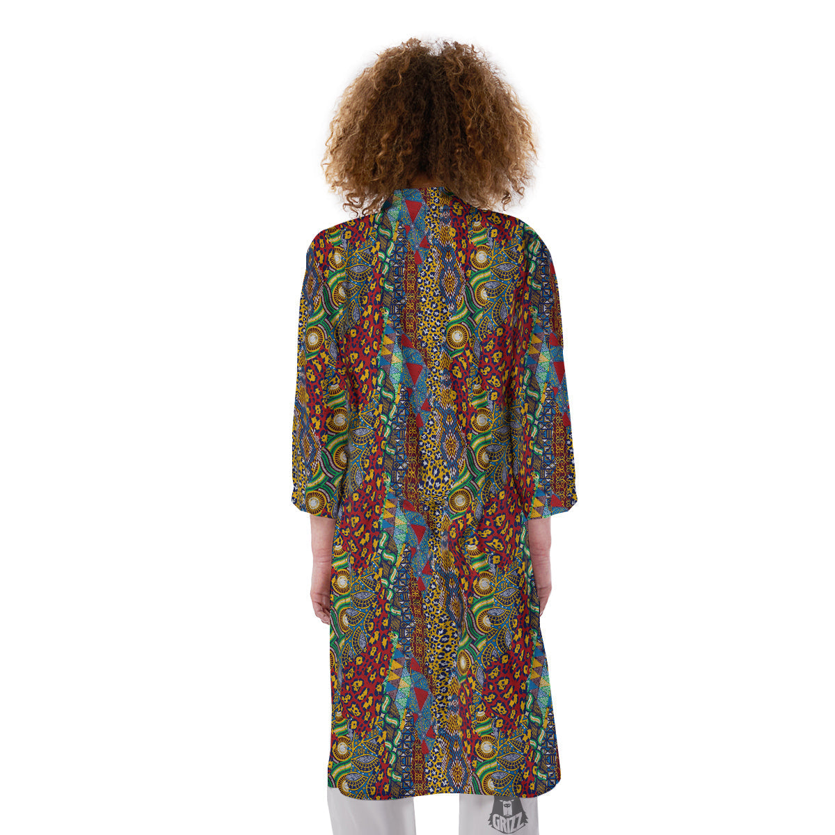 Traditional African Patchwork Animal Skins Print Pattern Kimono-grizzshop