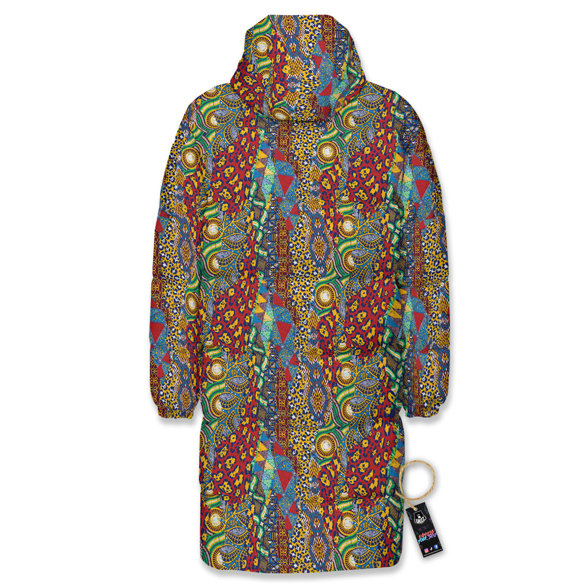 Traditional African Patchwork Animal Skins Print Pattern Long Down Jacket-grizzshop