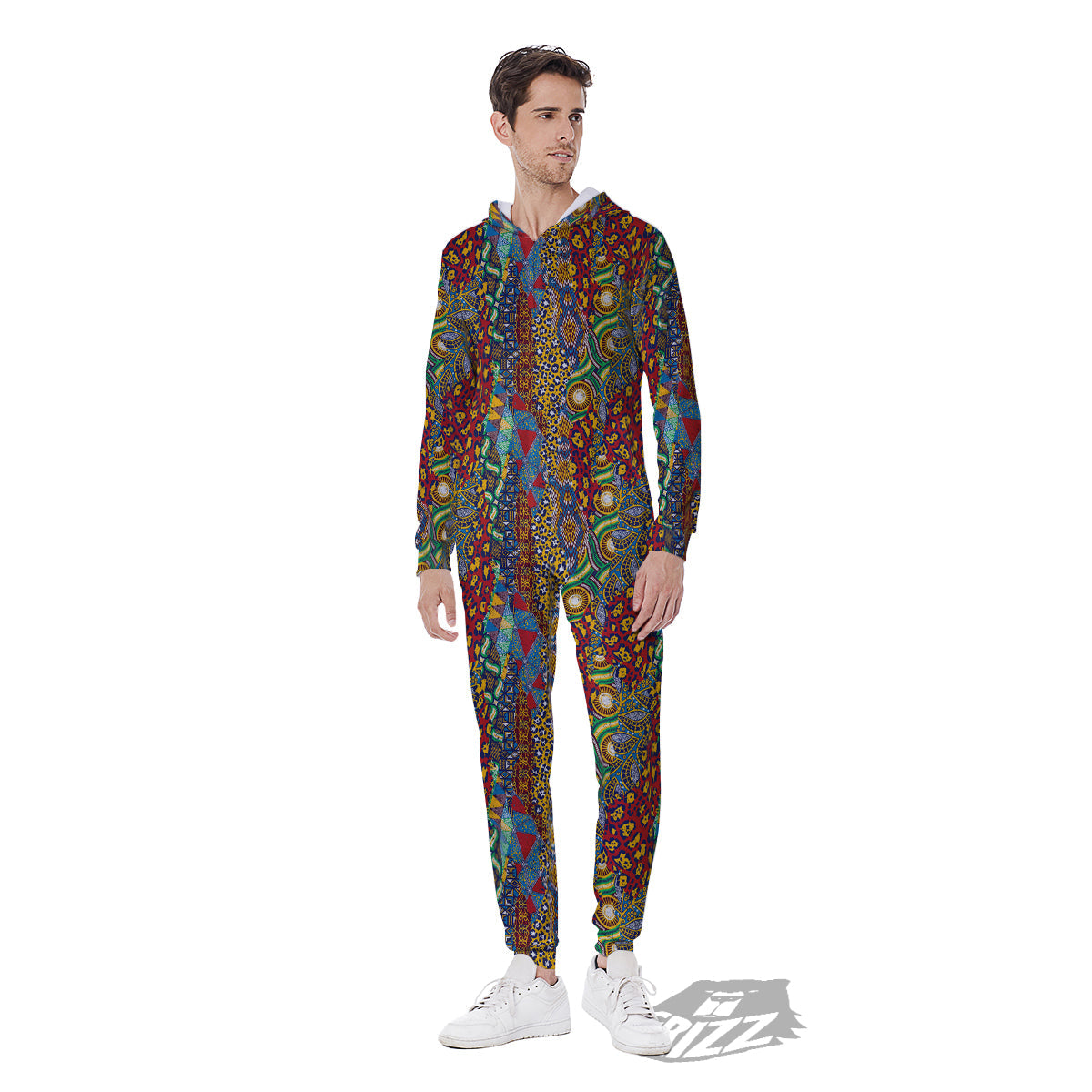 Traditional African Patchwork Animal Skins Print Pattern Men's Jumpsuit-grizzshop