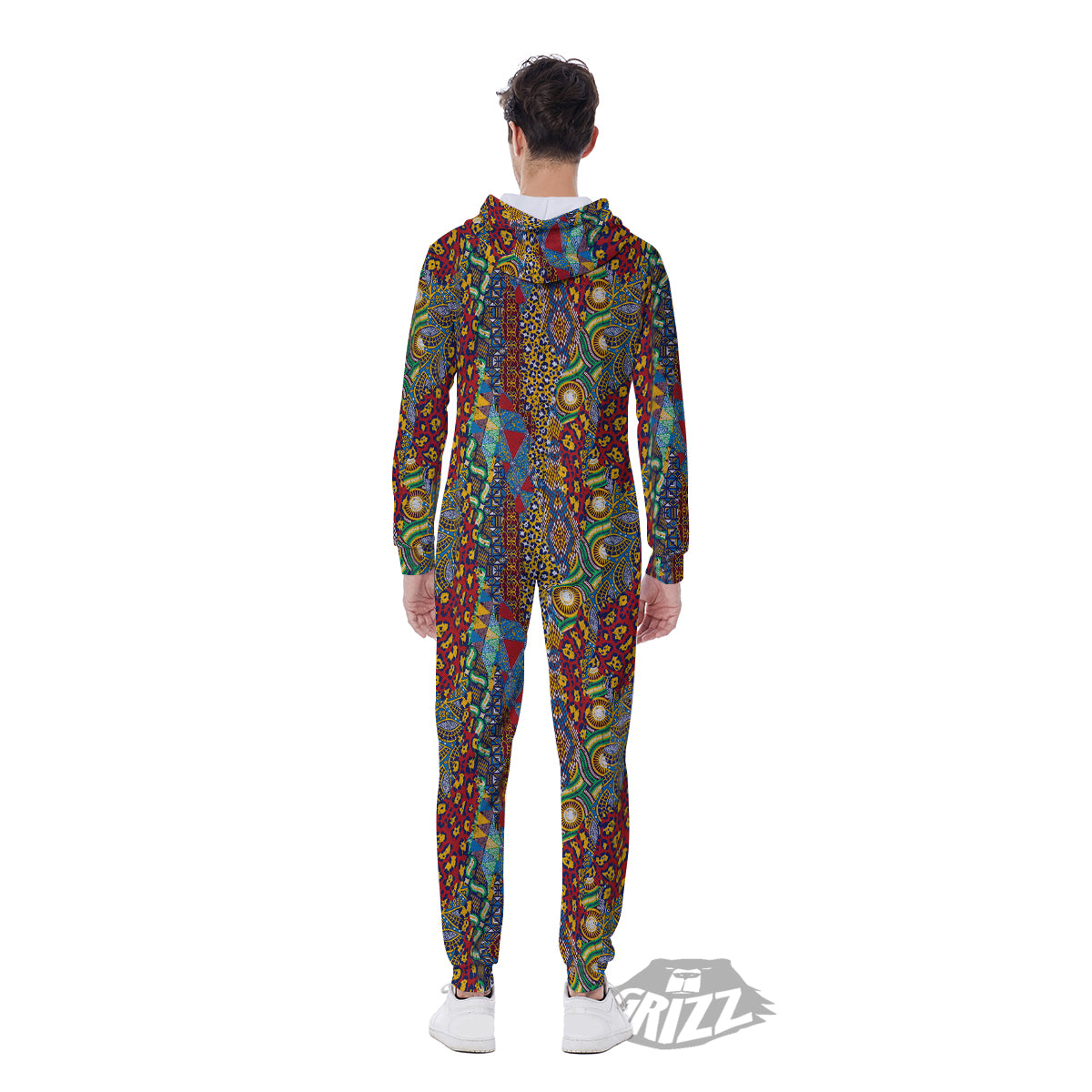 Traditional African Patchwork Animal Skins Print Pattern Men's Jumpsuit-grizzshop