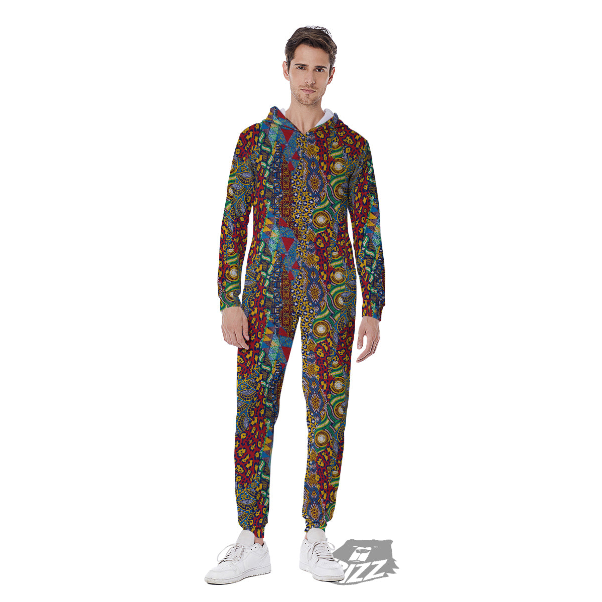 Traditional African Patchwork Animal Skins Print Pattern Men's Jumpsuit-grizzshop