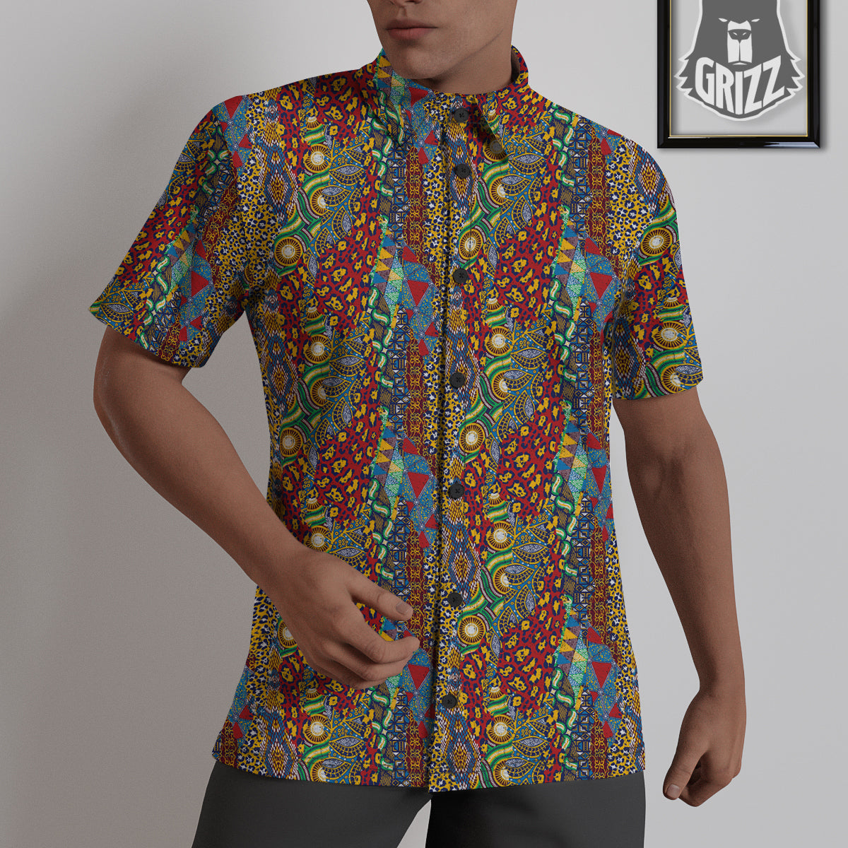 Traditional African Patchwork Animal Skins Print Pattern Untucked Shirts-grizzshop