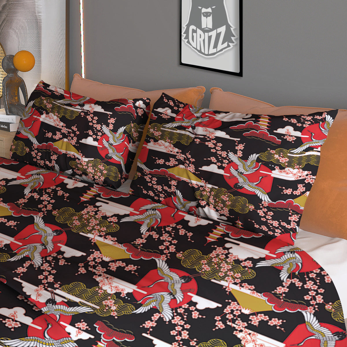Traditional Japanese Print Pattern Duvet Cover Bedding Set