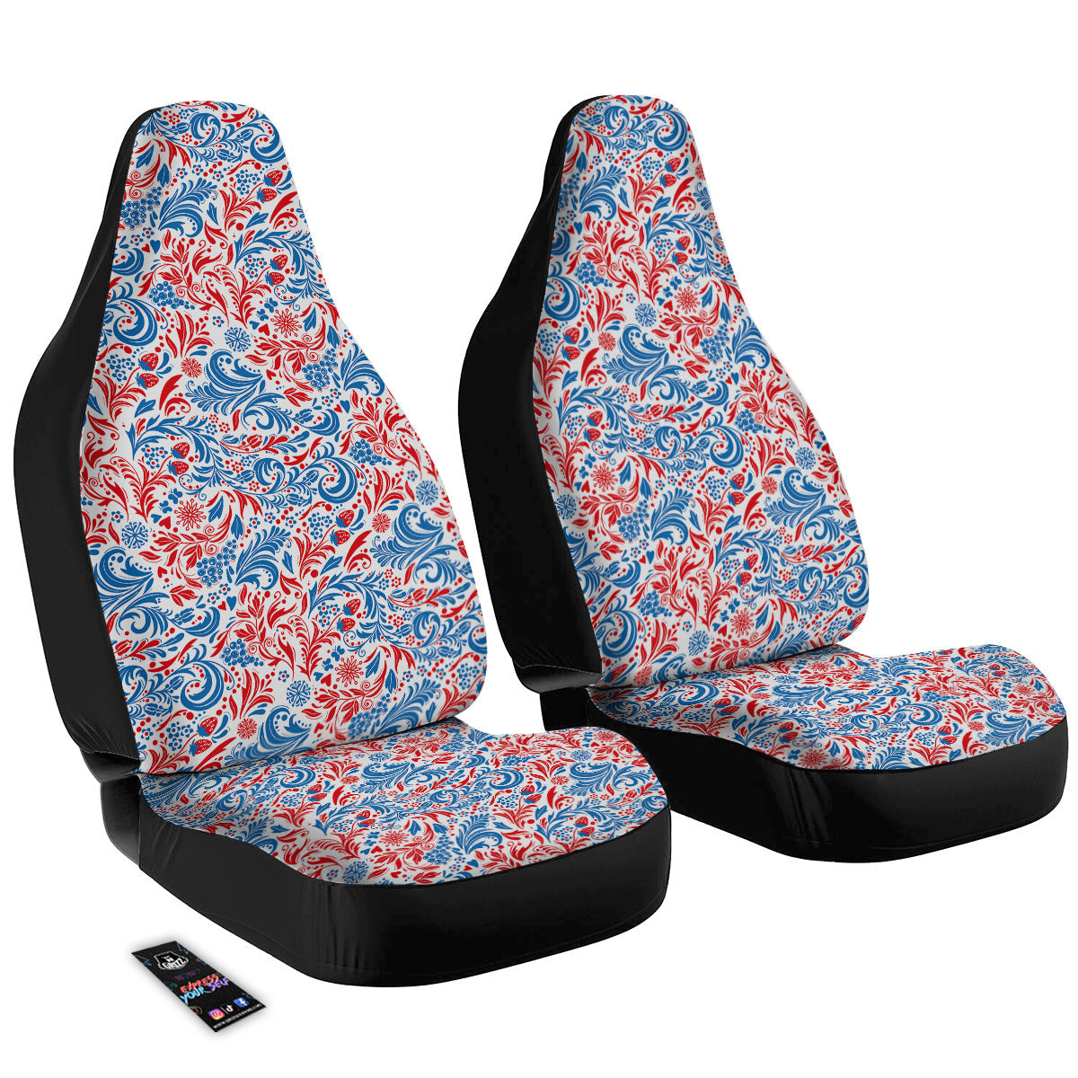 Traditional Khokhloma Red And Blue Print Pattern Car Seat Covers-grizzshop