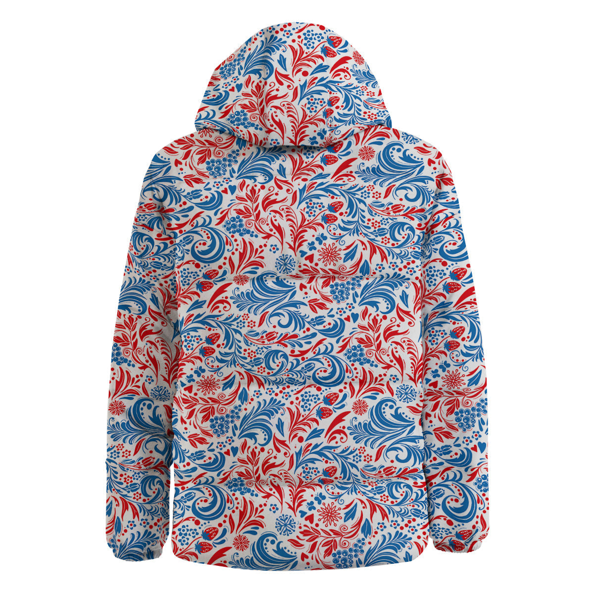 Traditional Khokhloma Red And Blue Print Pattern Down Jacket-grizzshop