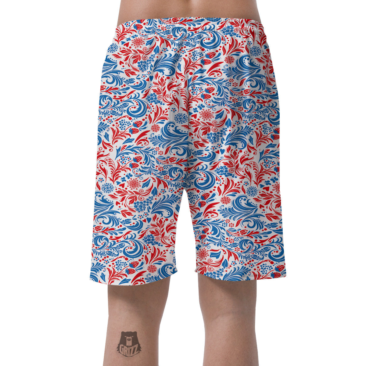 Traditional Khokhloma Red And Blue Print Pattern Men's Shorts-grizzshop