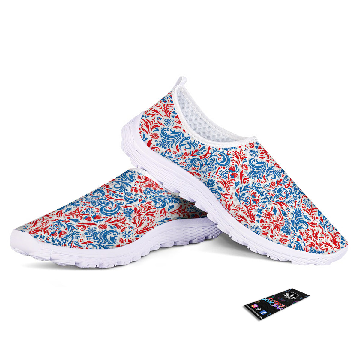Traditional Khokhloma Red And Blue Print Pattern Nurse Shoes-grizzshop