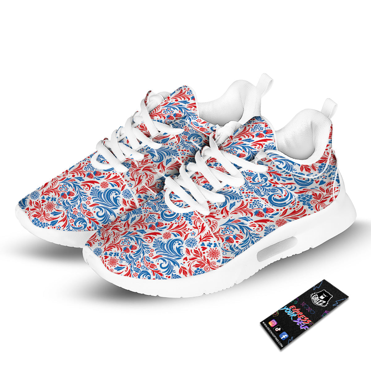 Traditional Khokhloma Red And Blue Print Pattern Tennis Shoes-grizzshop
