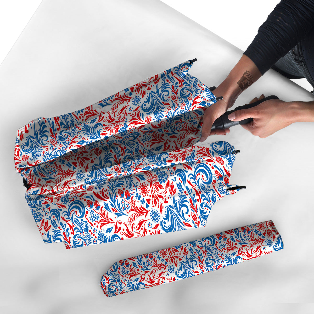 Traditional Khokhloma Red And Blue Print Pattern Umbrella-grizzshop