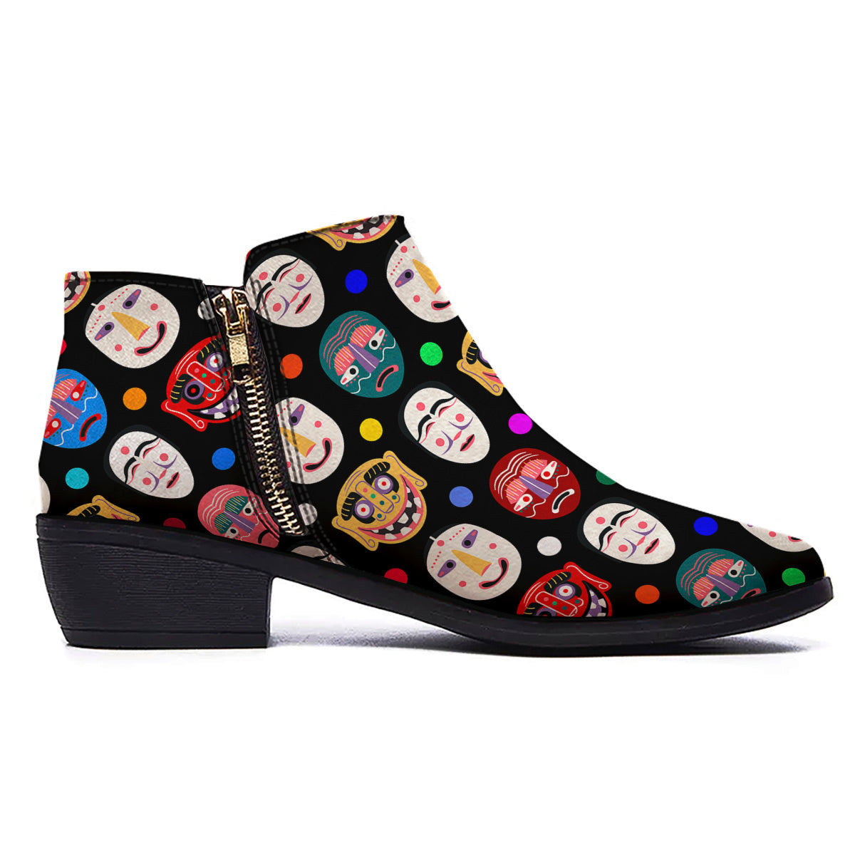 Traditional Korean Masks Print Pattern Ankle Boots-grizzshop