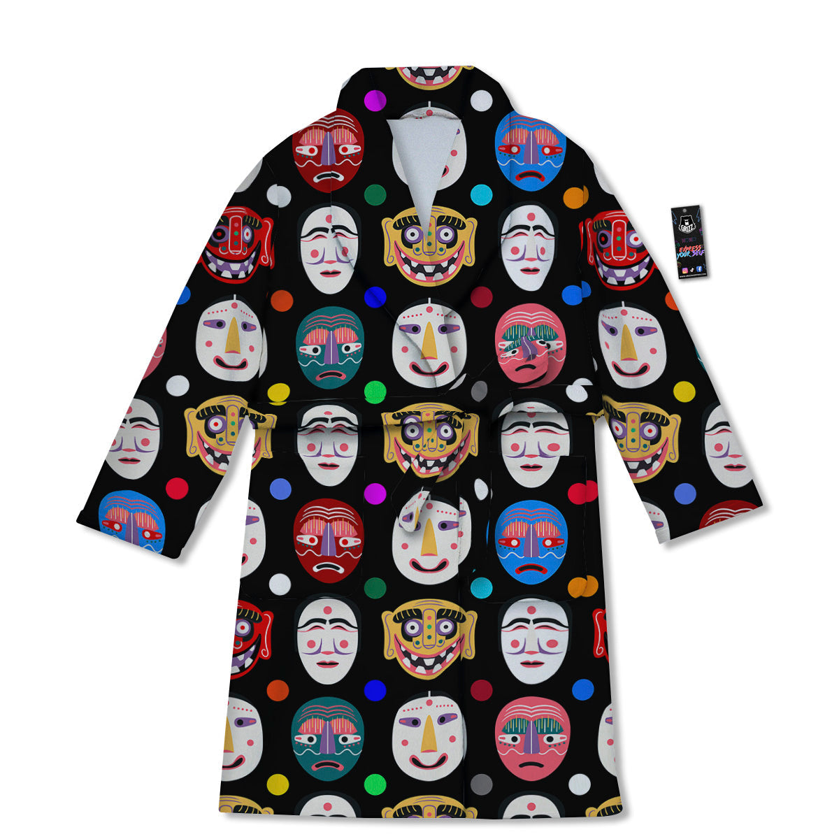 Traditional Korean Masks Print Pattern Bathrobe-grizzshop