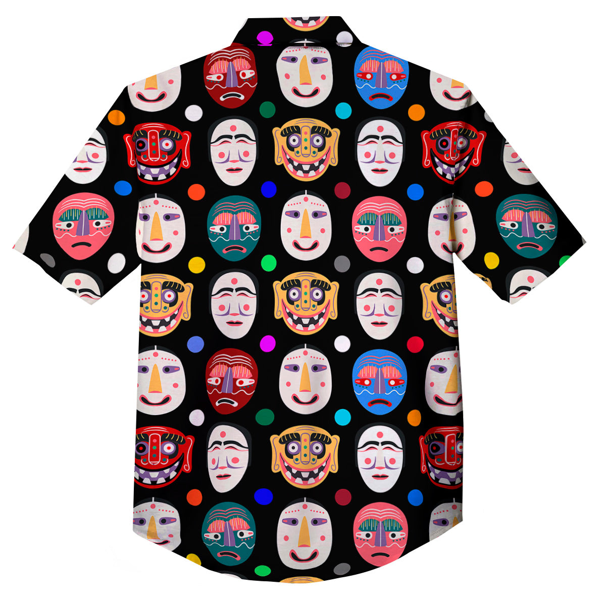 Traditional Korean Masks Print Pattern Button Up Shirt-grizzshop