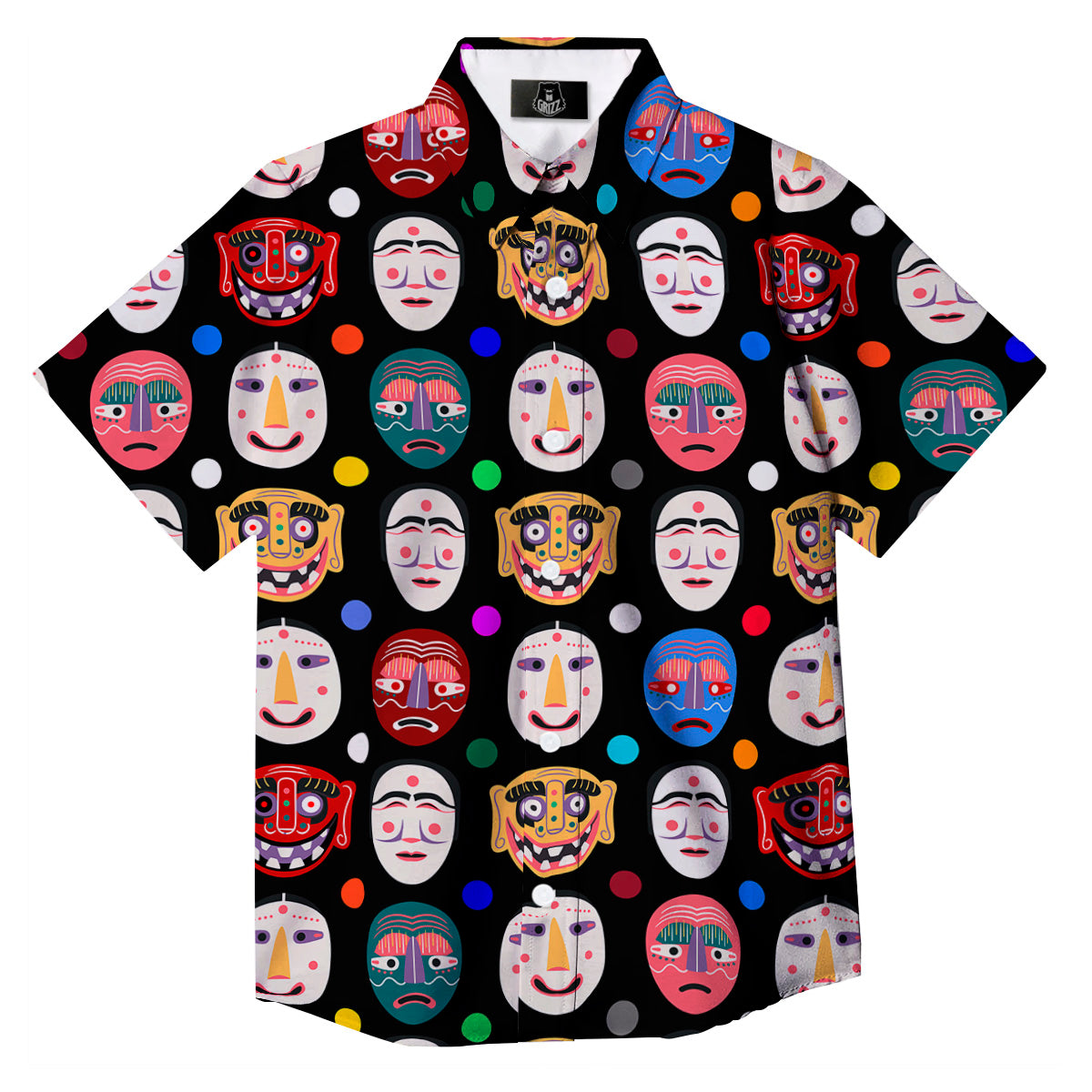 Traditional Korean Masks Print Pattern Button Up Shirt-grizzshop