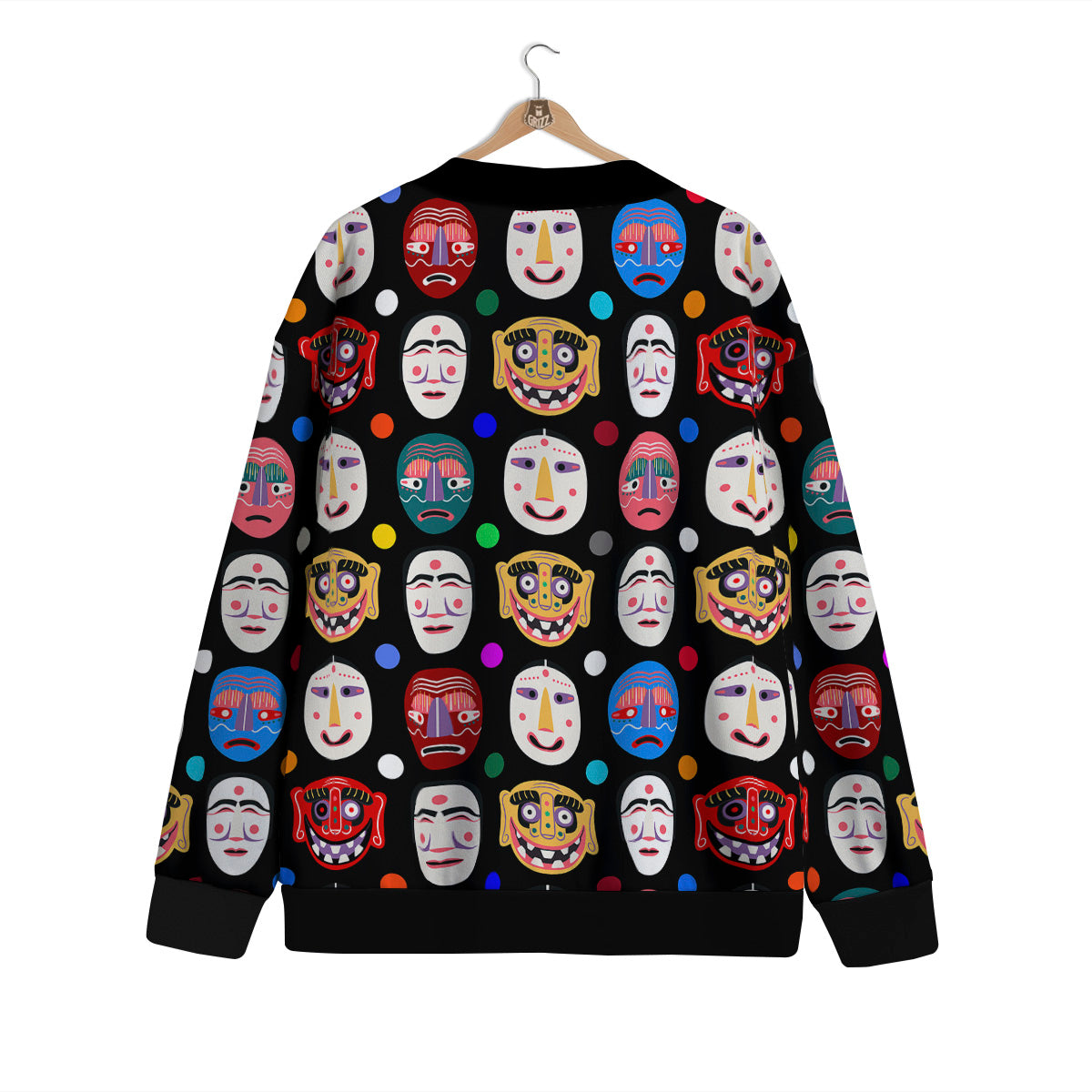 Traditional Korean Masks Print Pattern Cardigan-grizzshop