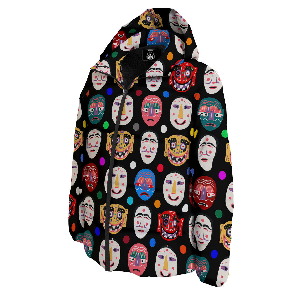 Traditional Korean Masks Print Pattern Down Jacket-grizzshop