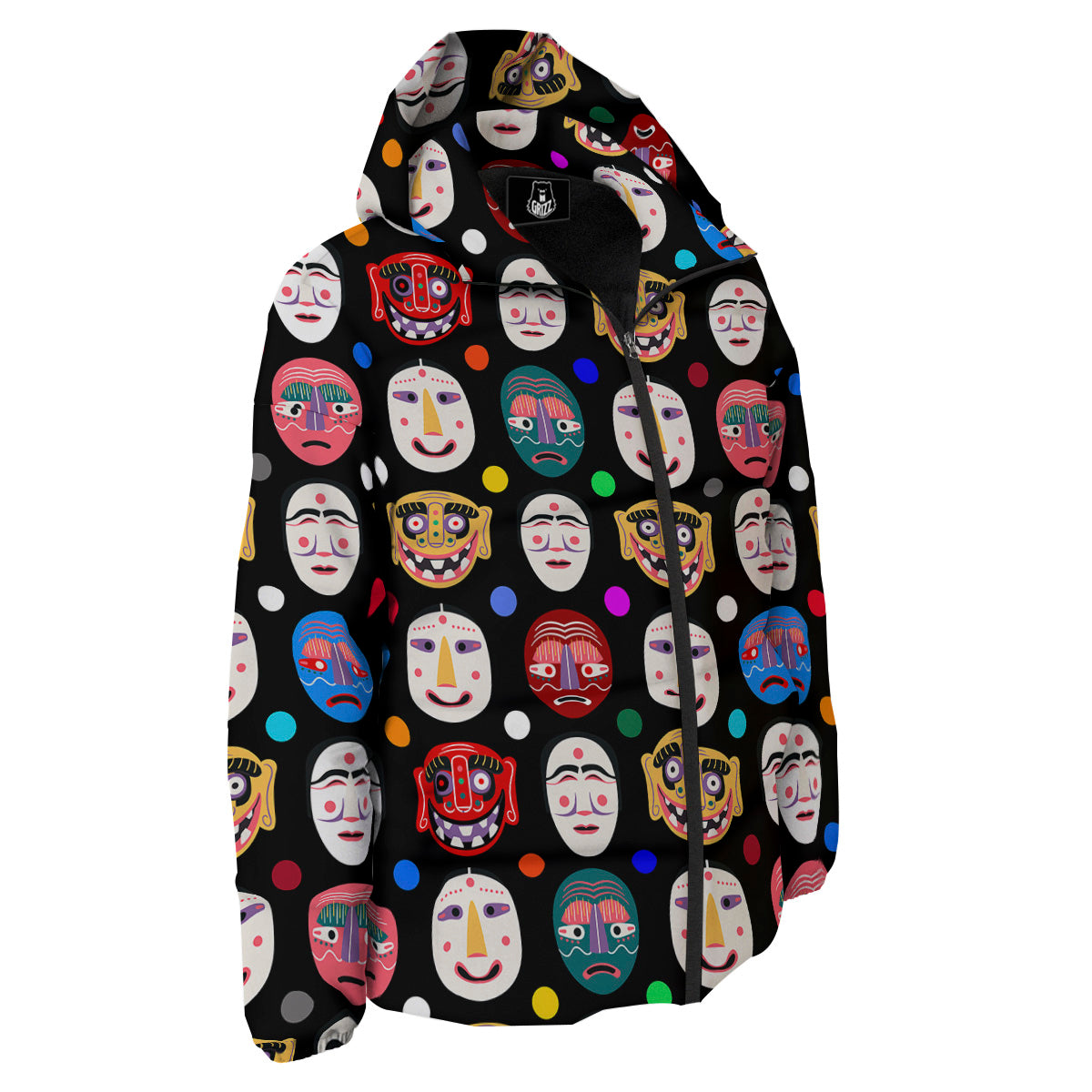 Traditional Korean Masks Print Pattern Down Jacket-grizzshop
