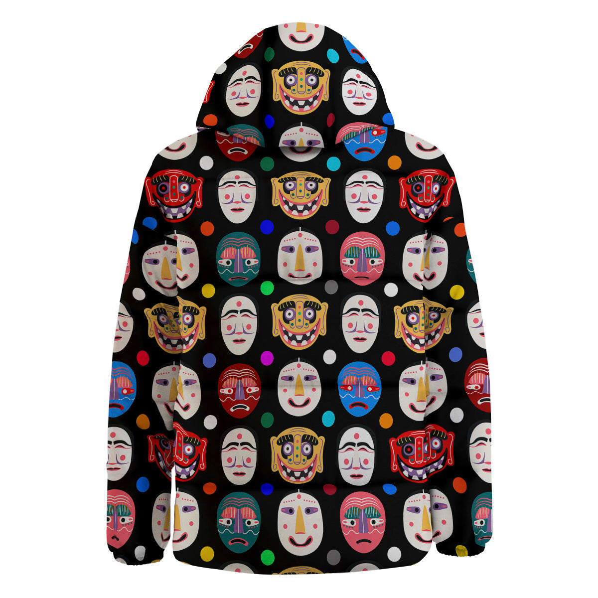 Traditional Korean Masks Print Pattern Down Jacket-grizzshop