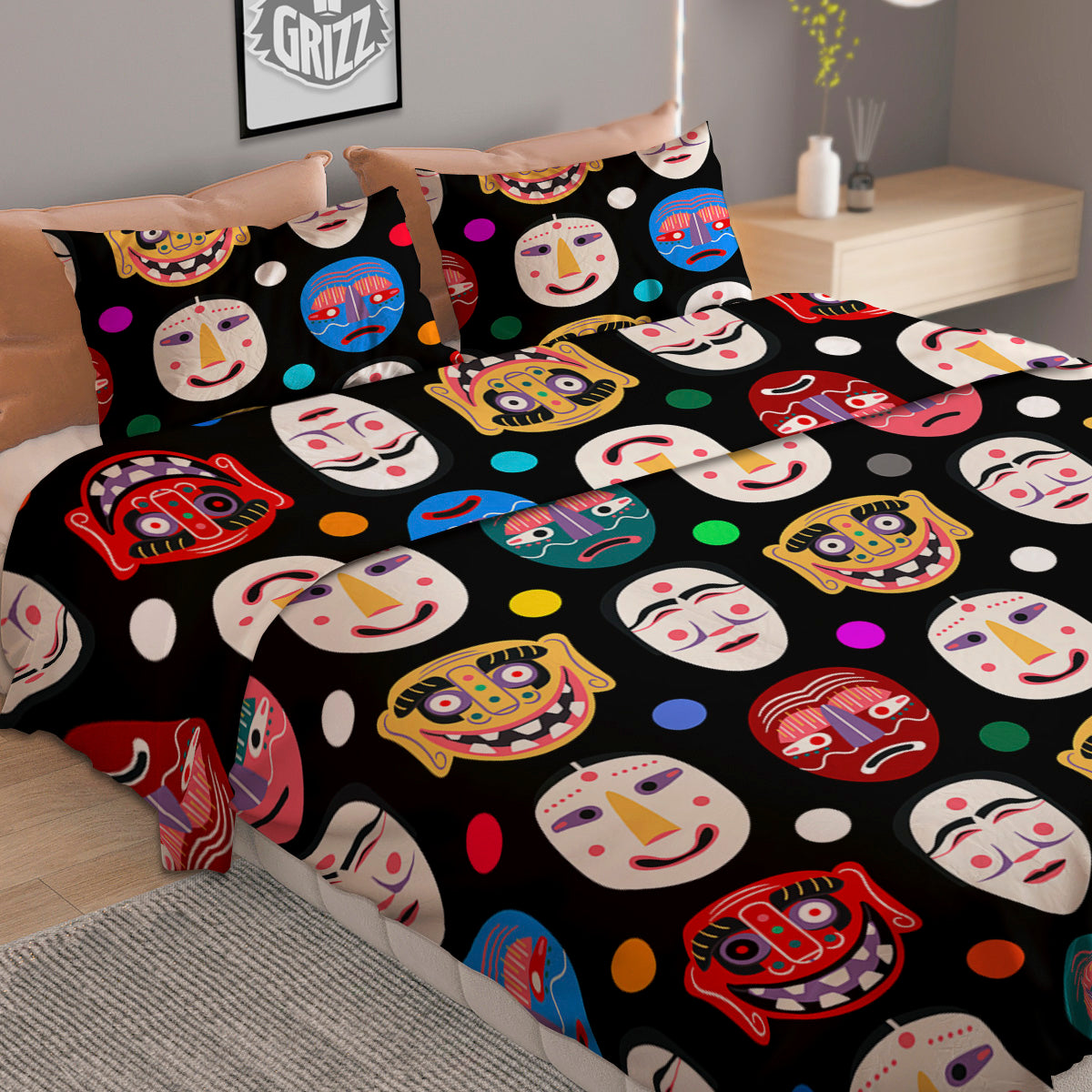 Traditional Korean Masks Print Pattern Duvet Cover Bedding Set