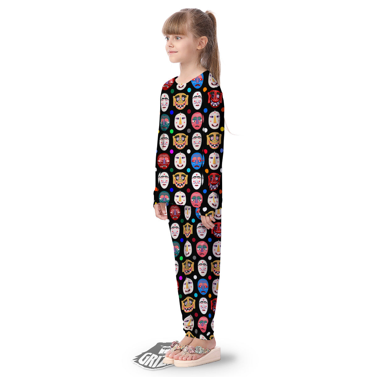Traditional Korean Masks Print Pattern Kid's Pajamas-grizzshop