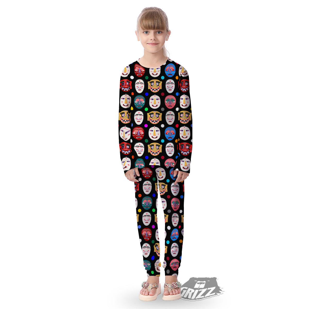 Traditional Korean Masks Print Pattern Kid's Pajamas-grizzshop