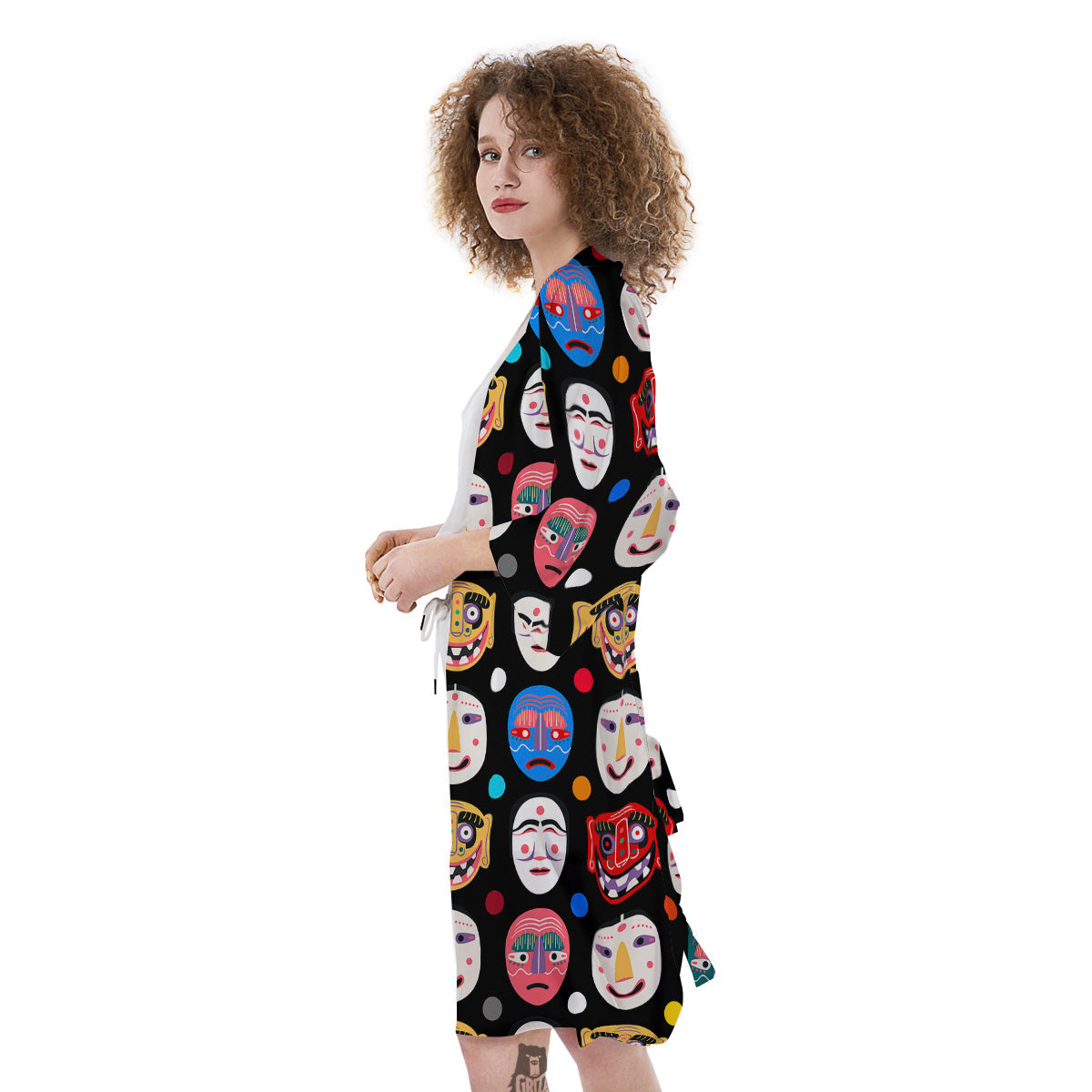 Traditional Korean Masks Print Pattern Kimono-grizzshop